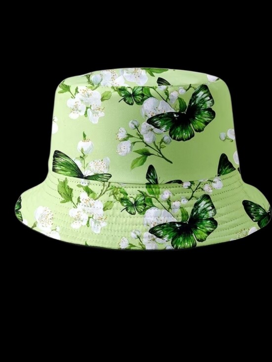 Fashion Hats Accessories - Green Butterfly Floral Unisex Bucket Hat 22"/23"